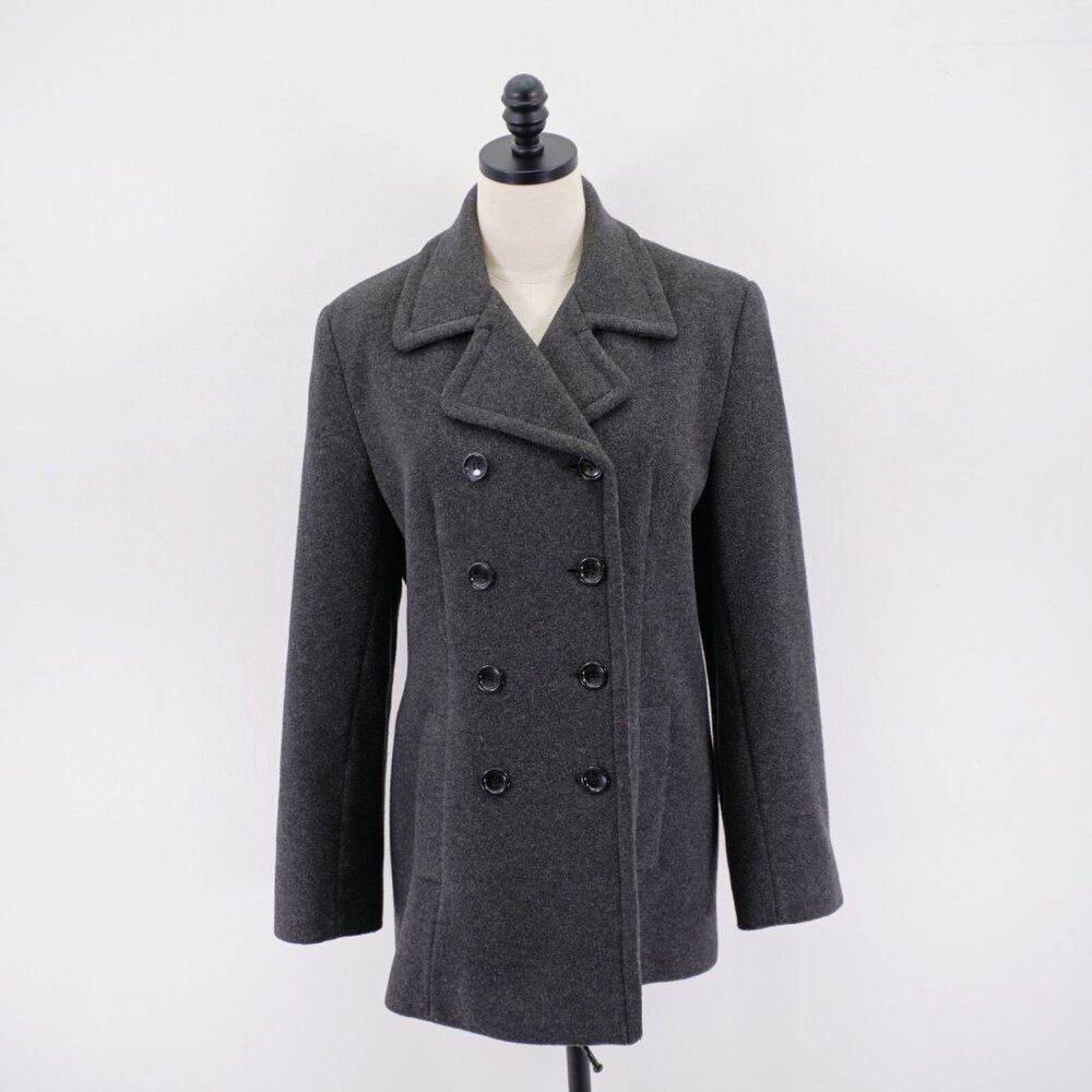 Jones New‎ York Sport Gray Double Breasted Size 8 Wool Nylon Cashmere Over Coat